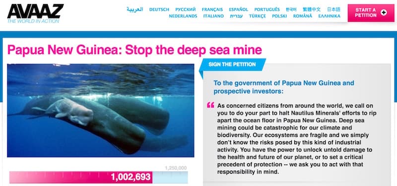 One million sign petition against Nautilus and Solwara 1