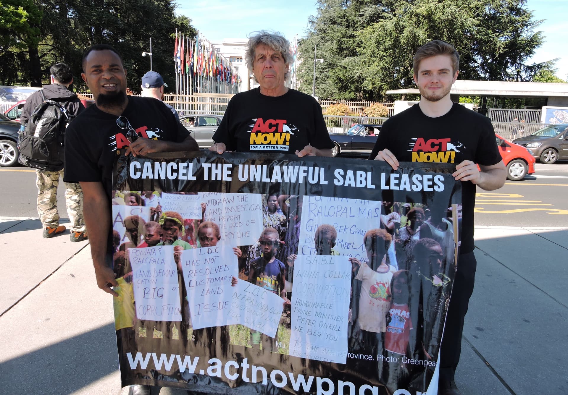 ACT NOW Campaign Manager Eddie Tanago outside the United Nations headquarters in Geneva in 2016
