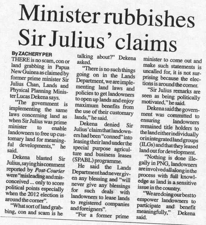 Papua New Guinea Lands Minister rubbishes agriculture lease claims