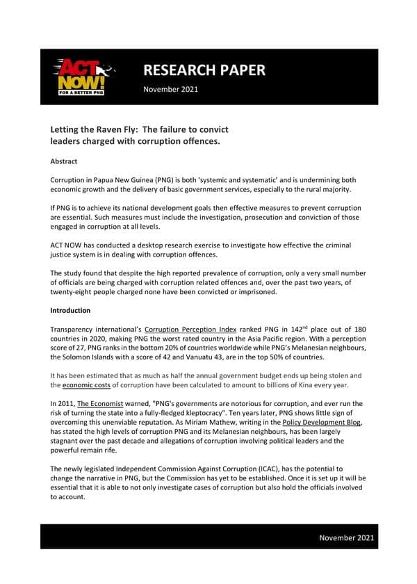 Letting the Raven Fly: The failure to convict leaders charged with corruption offences.