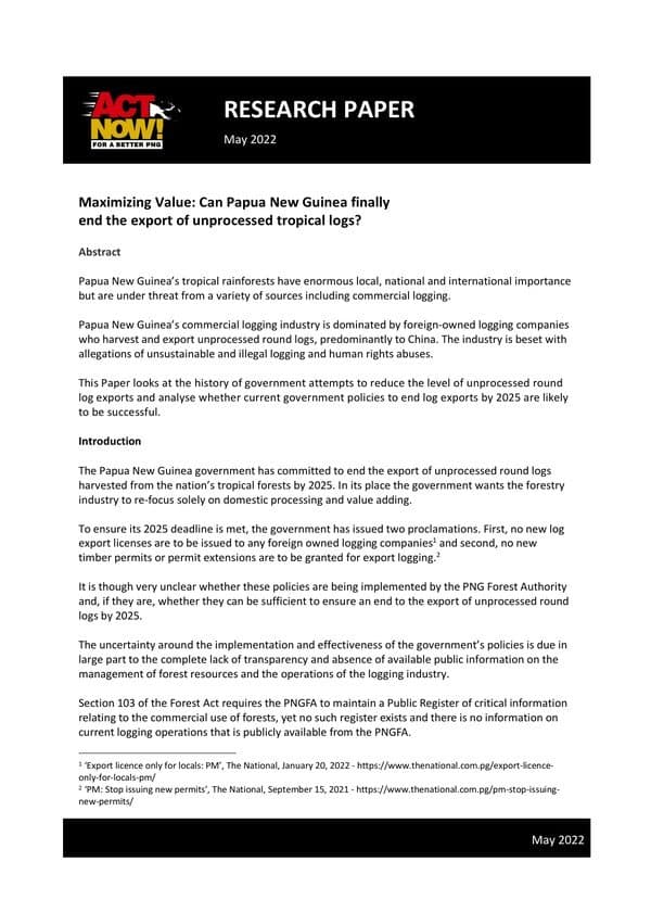 Maximising Value: Can PNG finally end the export of unprocessed tropical logs?