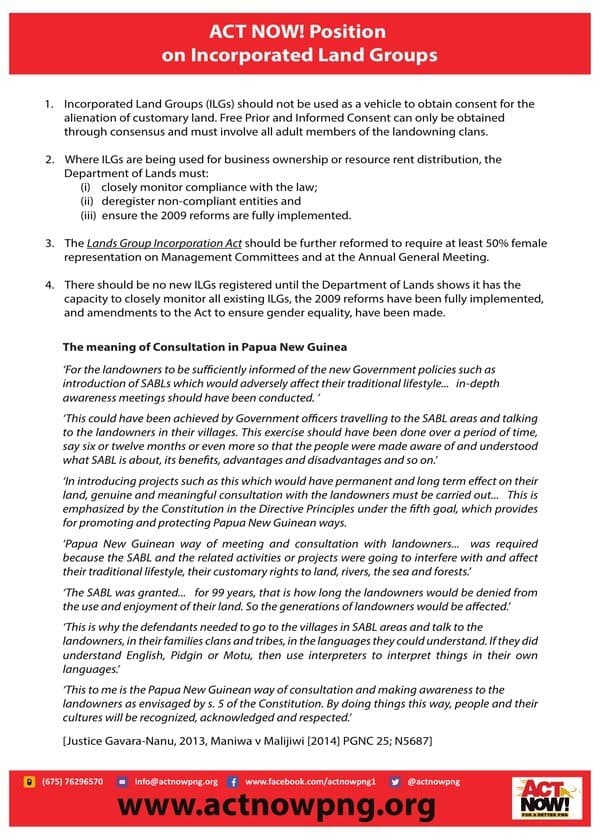 Position Paper on Incorporated Land Groups