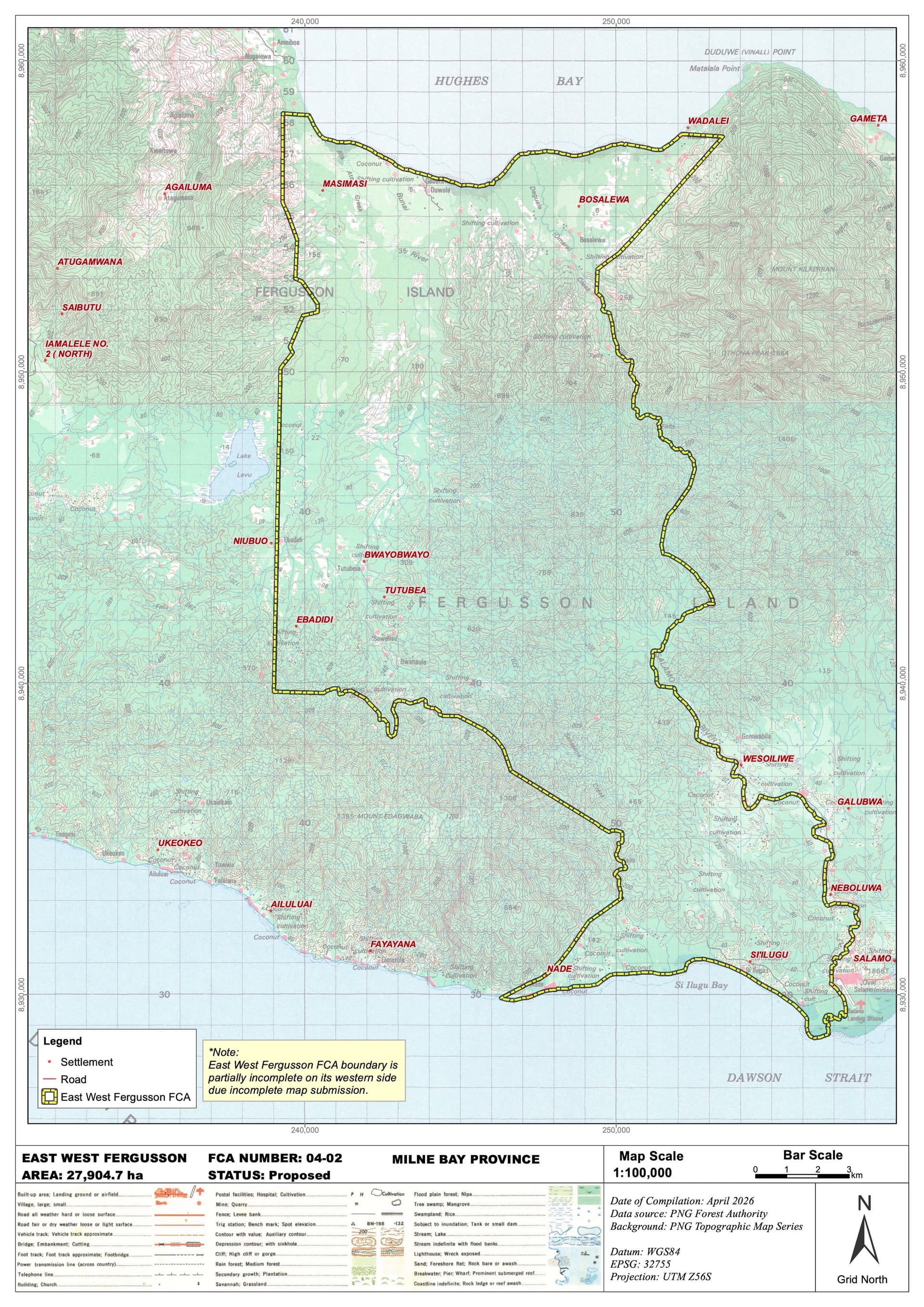 PNG Forest Authority Map showing the FCA boundary
