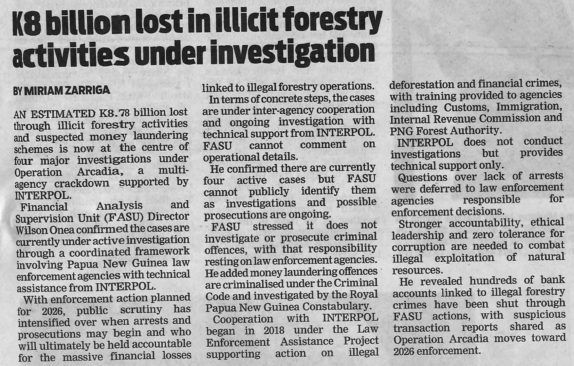 Image of the story as published in the Post Courier newspaper