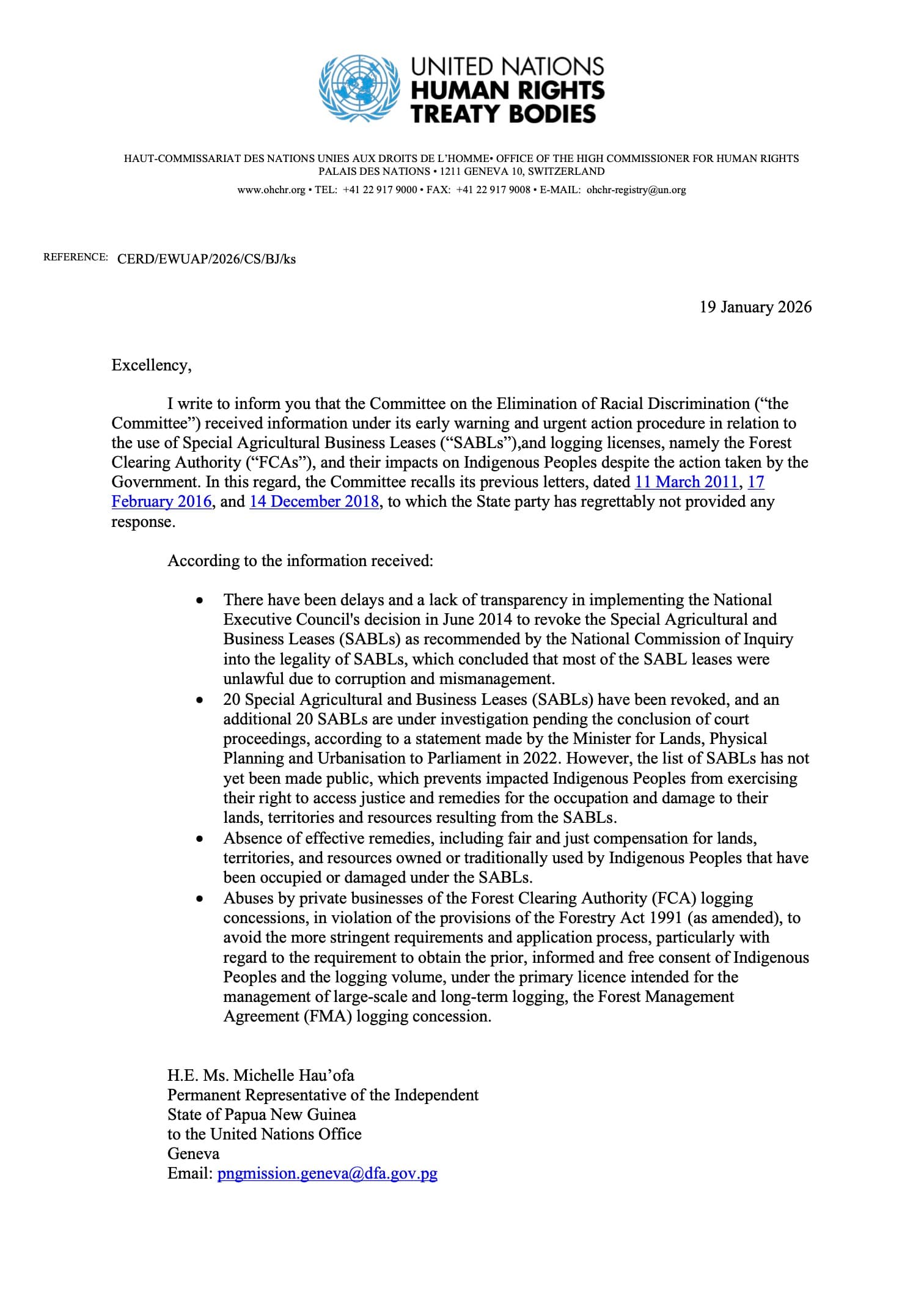 Text of the UNCERD letter page 1