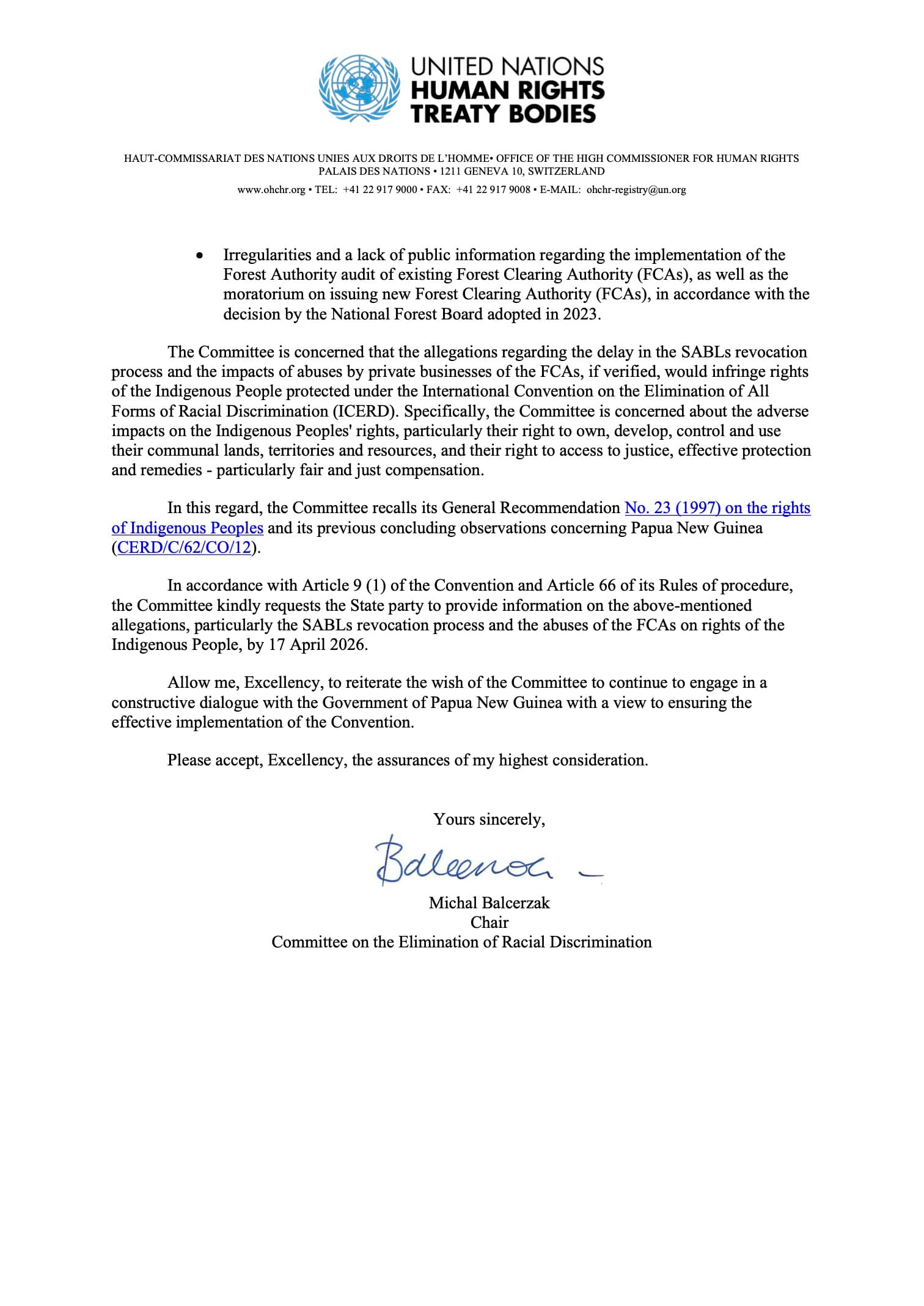 Text of the UNCERD letter page 2