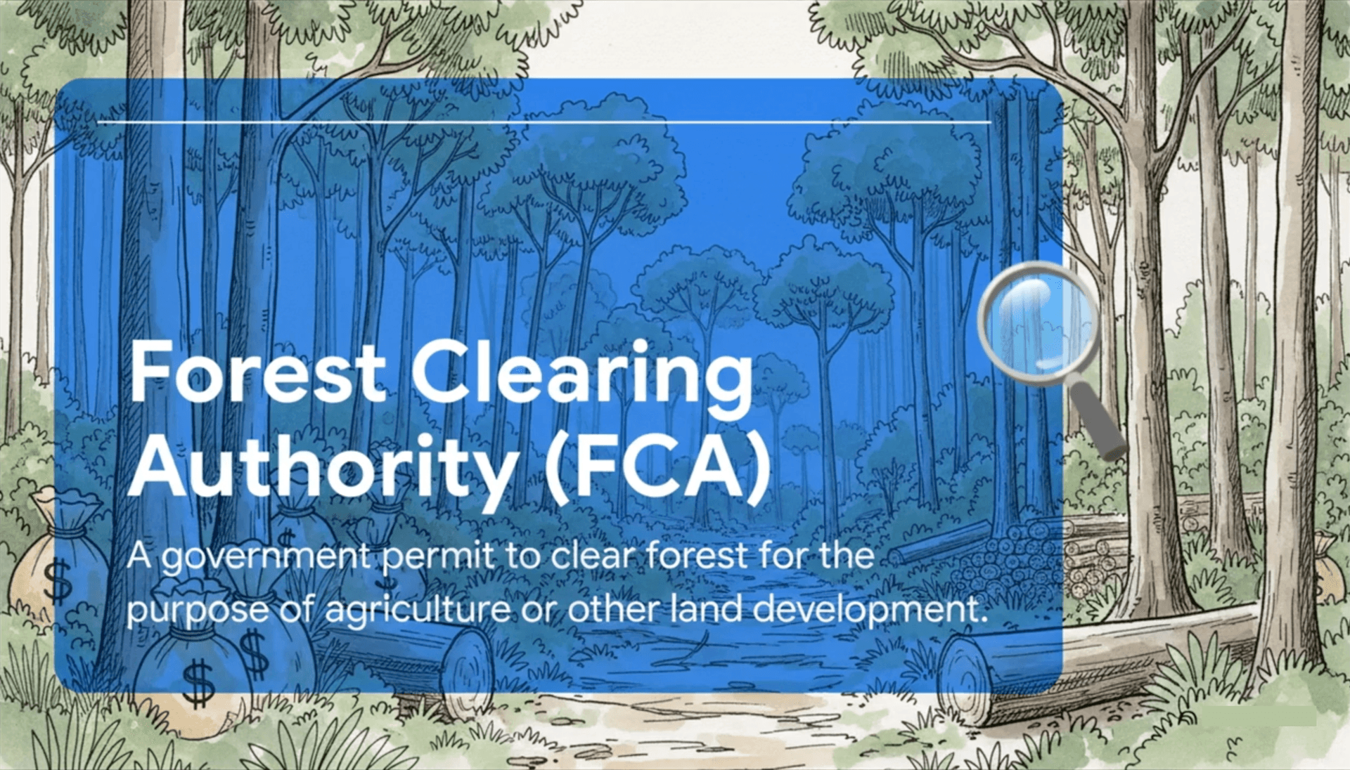 A forest clearing authority is a government permit to clear forest for agriculture or other land uses