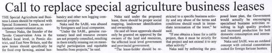 Call to replace special agriculture business lease