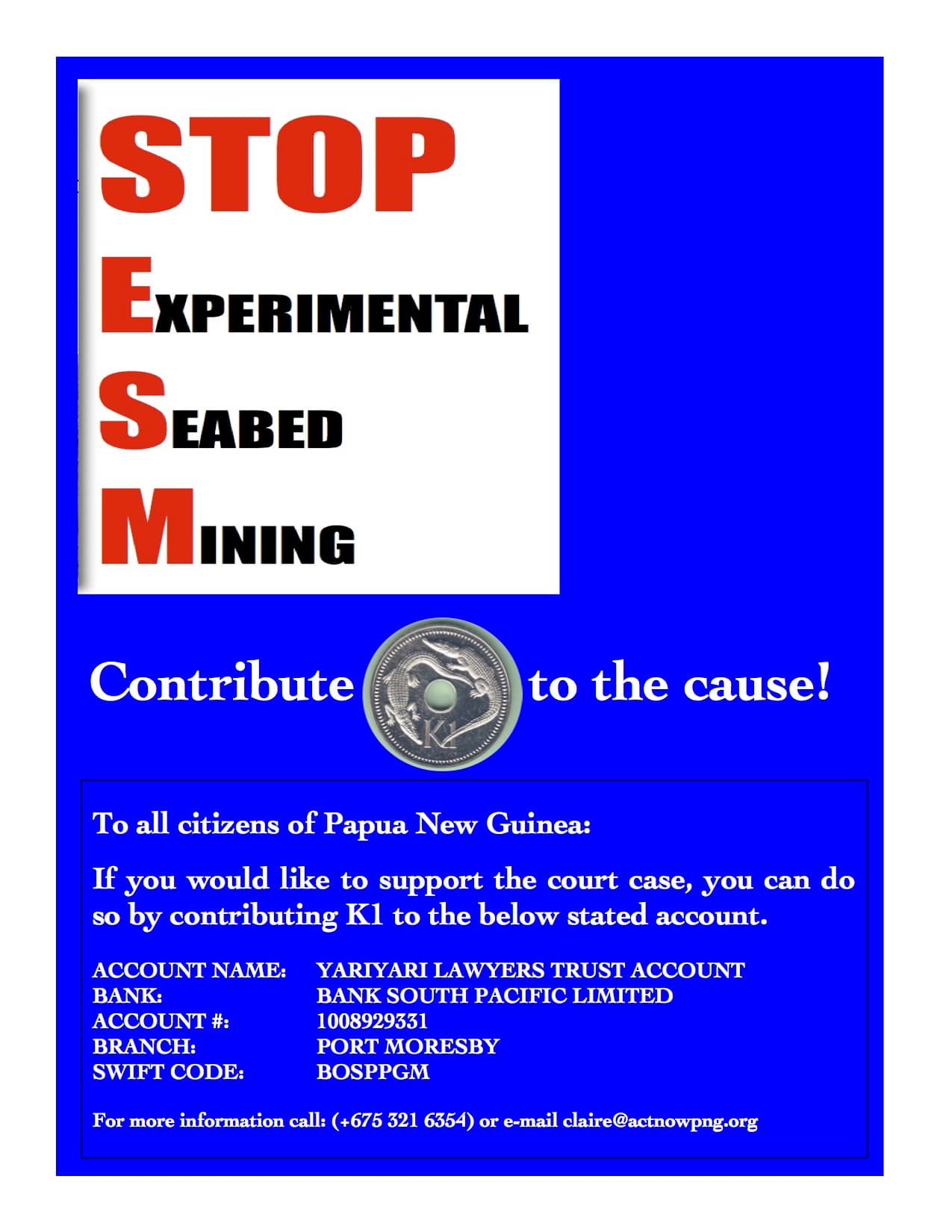 Nationwide K1 Appeal! (Contribute to Seabed Mining Court Case)