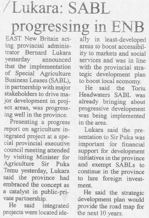 Lukara: 'SABL progressing in ENB'