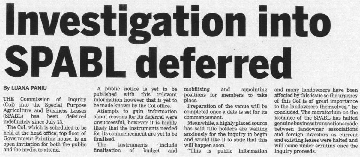 Post Courier says SABL inquiry deferred