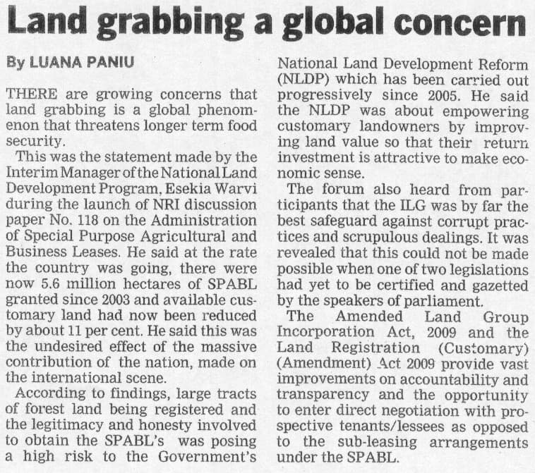 Land grabbing a global concern