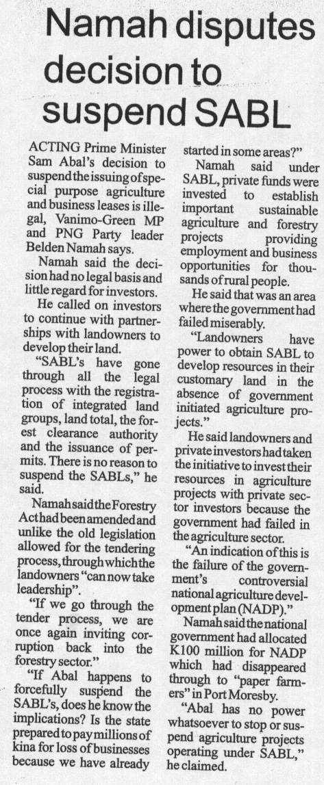 Namah disputes decision to suspend SABL: The National