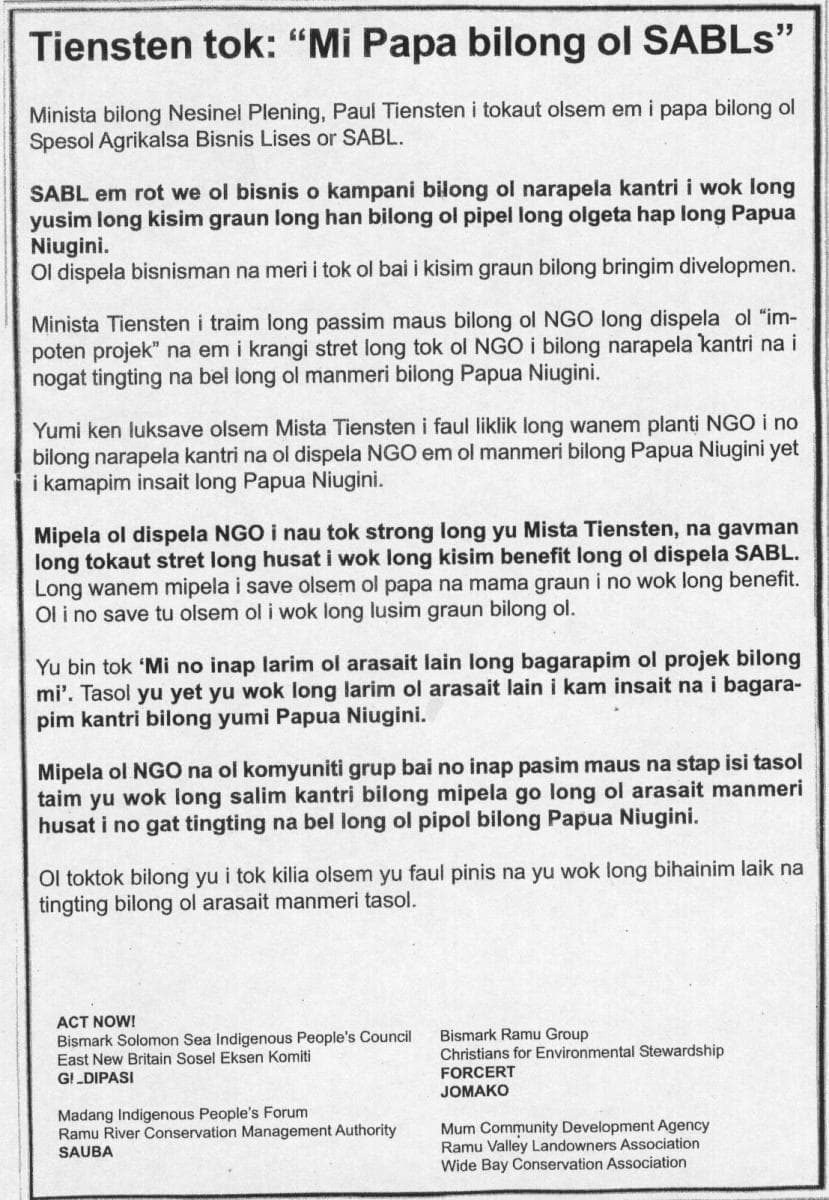 Government hit over land grab in Wantok adverts