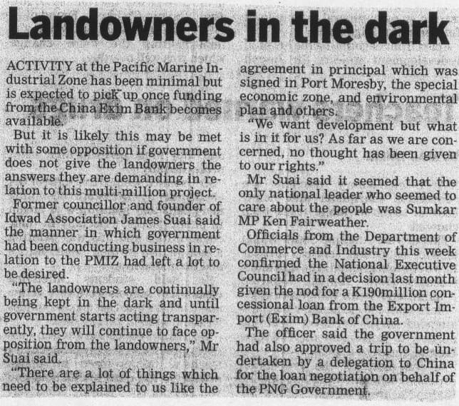 Landowners in the dark on PMIZ