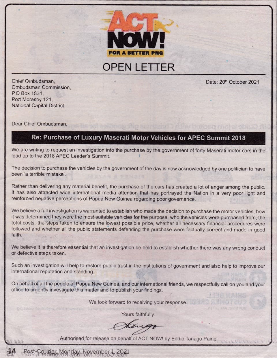 Maserati Complaint Lodged With Ombudsman Commission