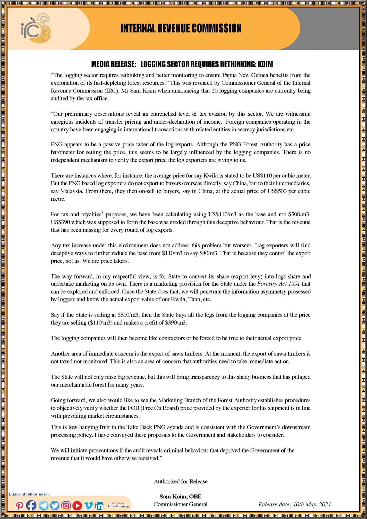 IRC adds more financial crimes to logging companies’ charge sheet