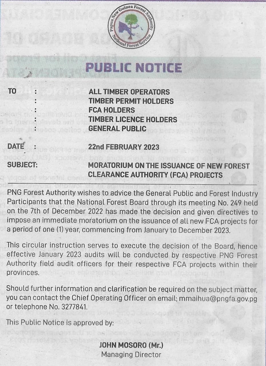 Feb 2023: Moratorium on New Forest Clearance Authorities