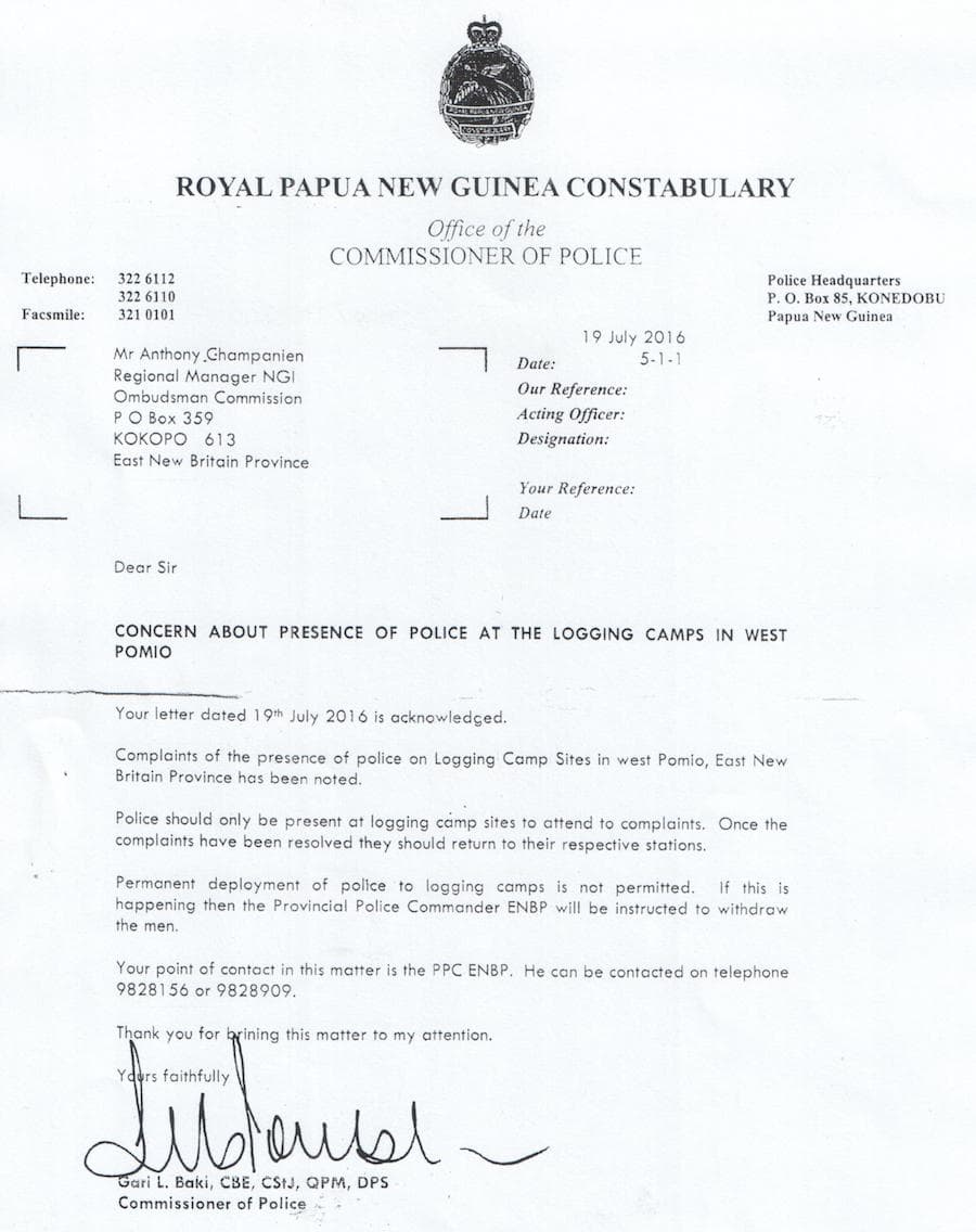 ENB police defying Commissioners orders and facilitating illegal logging