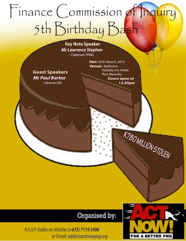 Birthday Bash to mark Finance Department Inquiry inaction