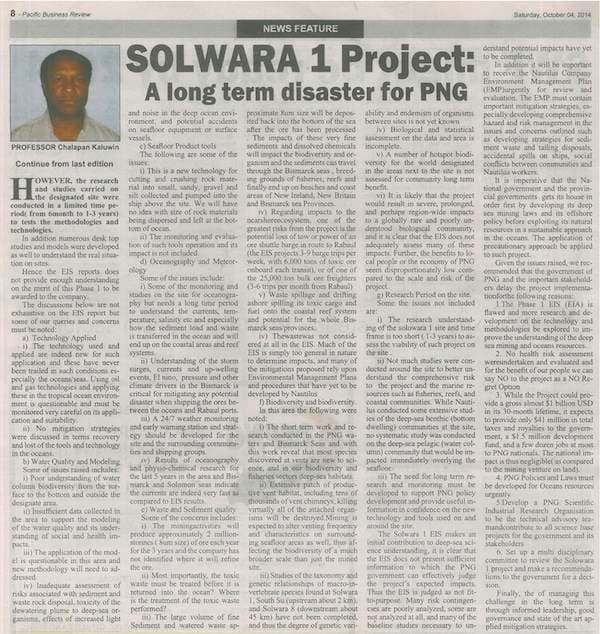 Solwara 1 Project: A long term disaster for PNG