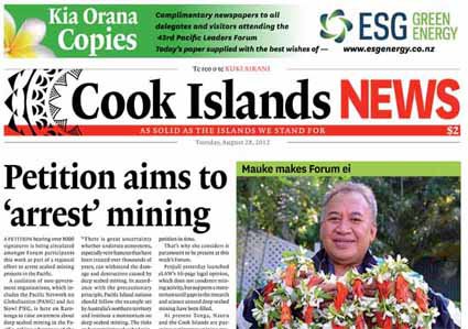 Cook Islands News front page on seabed mining campaign